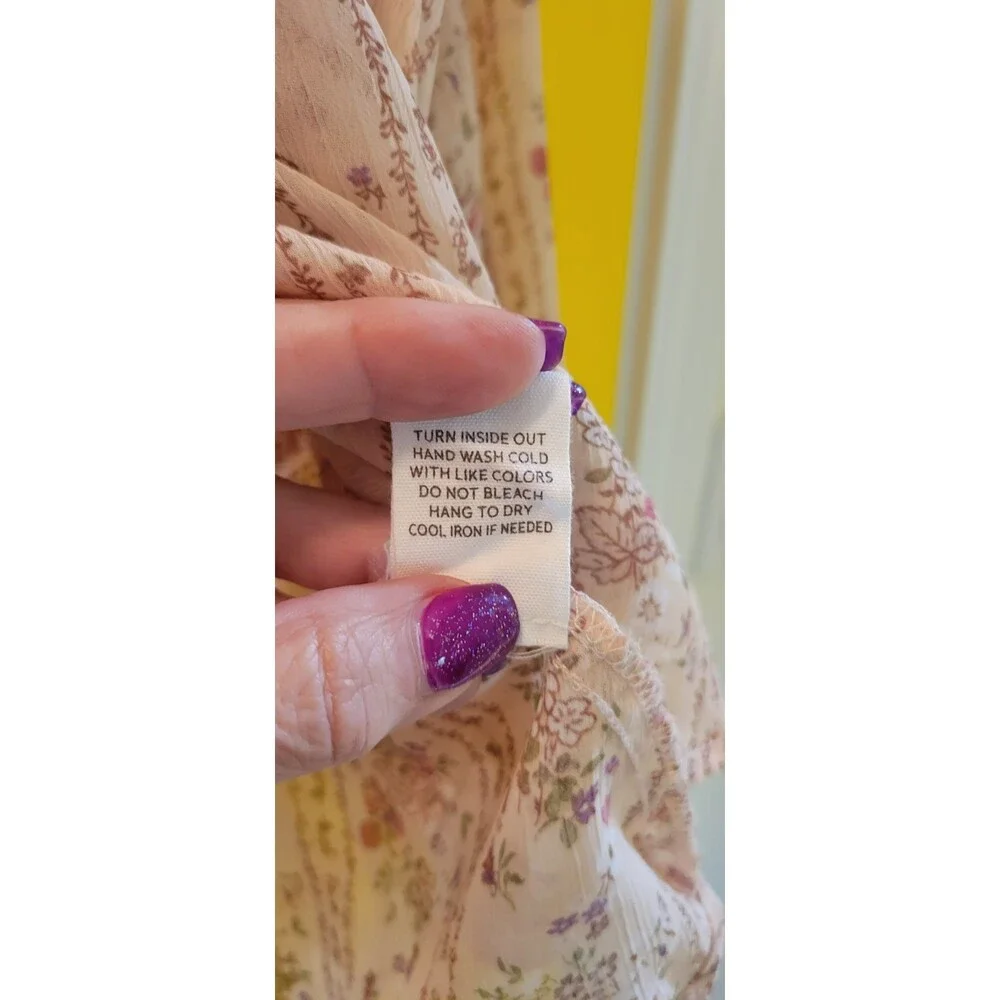 Sheer Pink Floral Flowy Blouse Size M